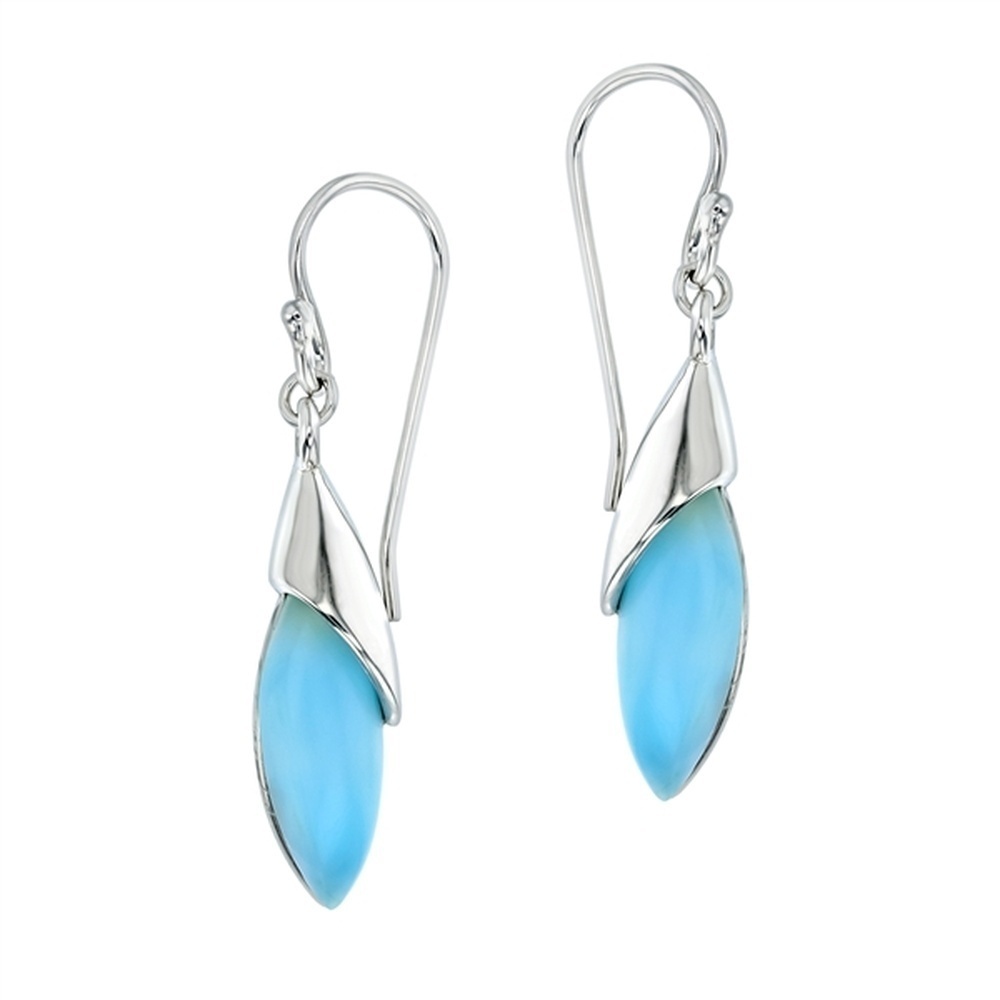 925 Sterling Silver Larimar Marquise Bud Earrings French Wire 2.7 gm